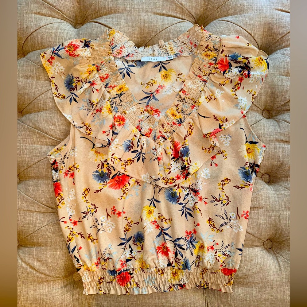 LUSH floral ruffle top size S